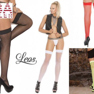 EM-1744 Fishnet thigh hi. Elegant Moments Stockings Black Red White Neon onesize