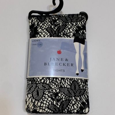 NEW JANE & BLEECKER BLACK FISHNET TIGHTS W OPENWORK FLORAL PATTERN  S/M