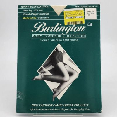 Vtg Burlington Figure Shaping Control Top Reinforced Toe Pantyhose Off White M