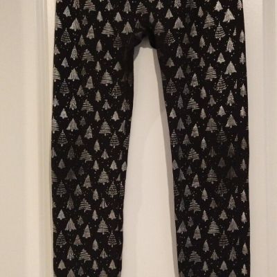 French Laundry Womens Leggings Size L/XL Silver Christmas Trees