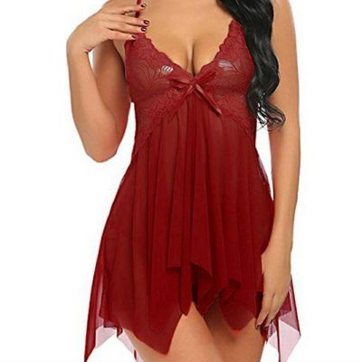 Women Lace Lingerie Front Closure Babydoll V Neck Nightwear Sexy Chemise Nightie