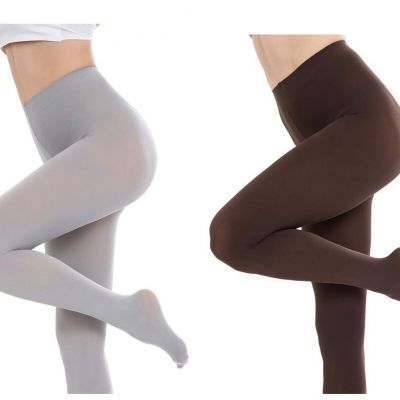 CozyWow Tights Brown & Grey Run Resistant Soft Semi Opaque Footed High Waist