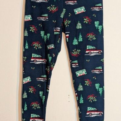 Time and Tru Christmas Tree Truck Navy Fitted High Rise Leggings Small CH 4-6