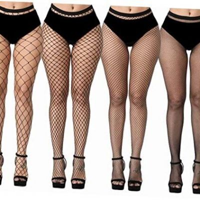 Plus Size Fishnet Stockings, Black Fishnet One Size Black Style 1 (4 Pack)