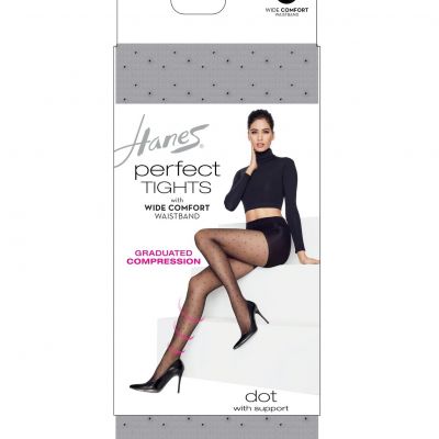 Hanes Women Perfect Tights Compression Dot Premium Control Top Wide Comfort Band