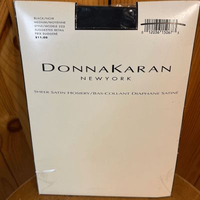 Donna Karan New York Sheer Satin Pantyhose Tights Medium - Black (0159)