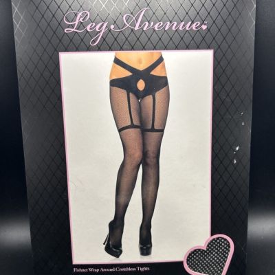 Leg Avenue Fishnet Wrap Around Crochless Tights Black OS 9287