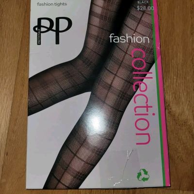 Pretty Polly Tartan Pattern Tights Black    Size 1 ( US M/L)