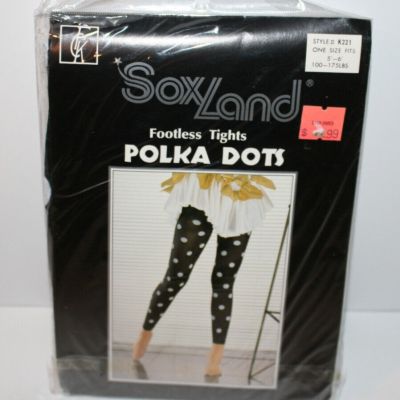 NEW Vintage Sox Land Nylon Footless Tights Black & White Polka Dot One Size 5-6'