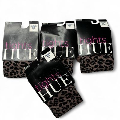 HUE Womens Leopard Print Control Top Tights Size 1 Mink Brown Black 4 Pairs