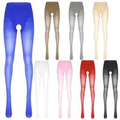 US Women's Glossy Footed Tights Stockings High Waist Crotchless Pantyhose Pants