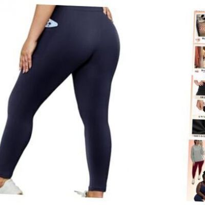 Plus Size Leggings with Pockets for Women - Black Yoga Large-X-Large Navy Blue