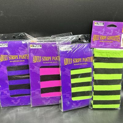 Striped Tights Adult One Size Fits Most Halloween Daily Pink, Green, Purple