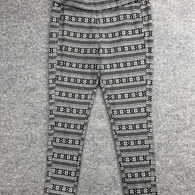 Kavu Leggings Women's L Black Gray Knit Fair Isle Stripe Skinny Pull On Pants