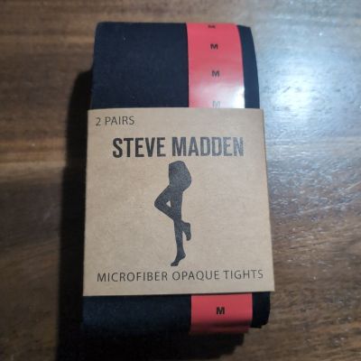 STEVE MADDEN Women'S Microfiber Opaque Black Tights 2 Pairs, Size   M