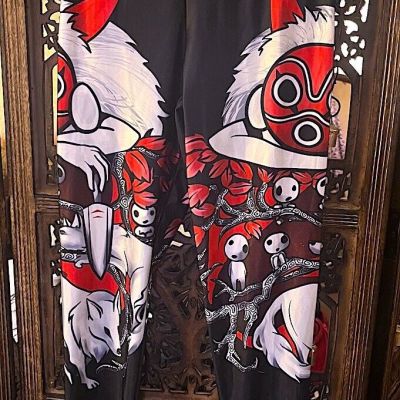 PRINCESS MONONOKE BLACK RED AND WHITE GRAPHIC PRINT LEGGINGS STYLE 4 SMALL