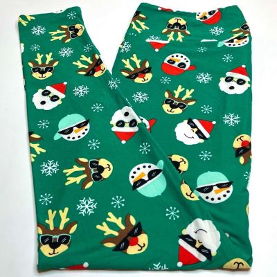 NEW LuLaRoe TC2 Leggings GREEN RED SANTA Reindeer SUNGLASSES CHRISTMAS Snowball