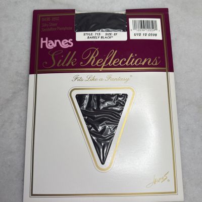 90s Hanes Silk Reflections Silky Sheer Sandalfoot Pantyhose EF 715 Barely Black