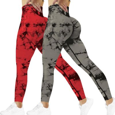 Tie Dye Seamless Leggings for Women High Waist Workout Yoga Pants Scrunch Butt L