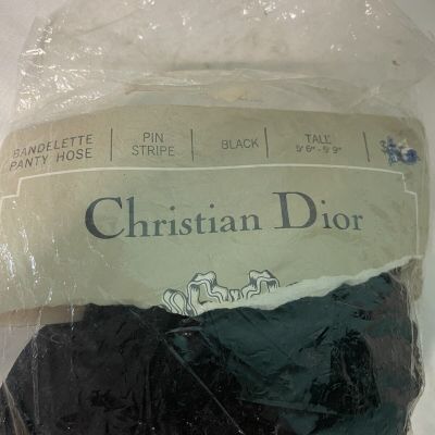 Vintage Christian Dior Panty Hose Pin Stripe Black Tall Never Worn Packaged Open