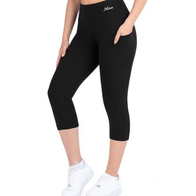 Nirlon Capri Leggings With Pockets High Waisted Black Plus Size 3XLarge