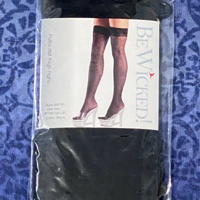 Women’s BLACK Polka-Dot THIGH HIGHS~One Size~Nylon-Spandex BE WICKED! #701 NWT