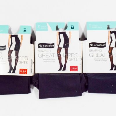 3 No nonsense Women's BLACK Opaque Shaping Tights Size Medium