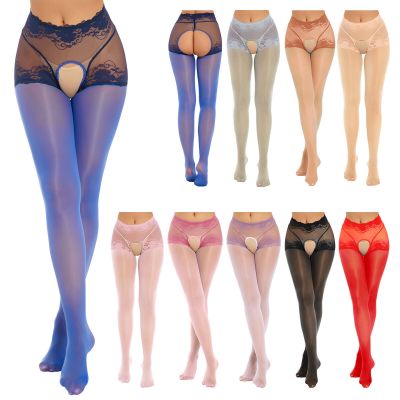 Women's Pantyhose Hollow Out Tights Pants Glossy See Through Mid Waist Underwear