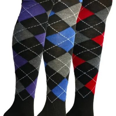 Over The Knee Ladies Socks Yacht & Smith Argyle 3 Pack  Size 9-11