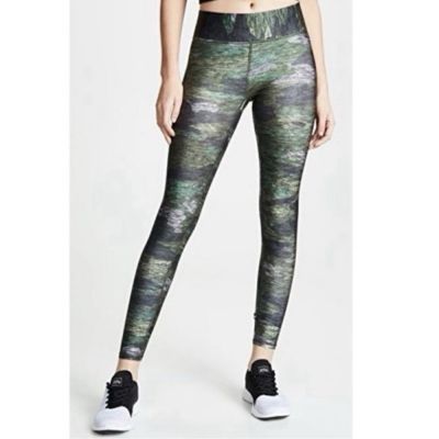 Terez Camouflage Shiny Tall Band Leggings Compression Green Black Camo XS NWOT