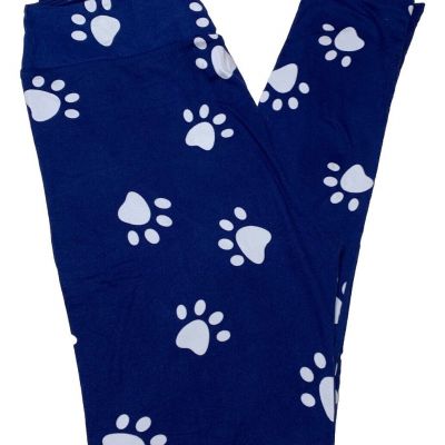 LuLaRoe Womens Leggings Size TC Blue Dogs Cats Paw Prints Tall And Curvy NWT