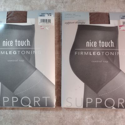 Sears Nice Touch Control Top Support Pantyhose - Soft Taupe - Size D (2 Pairs)