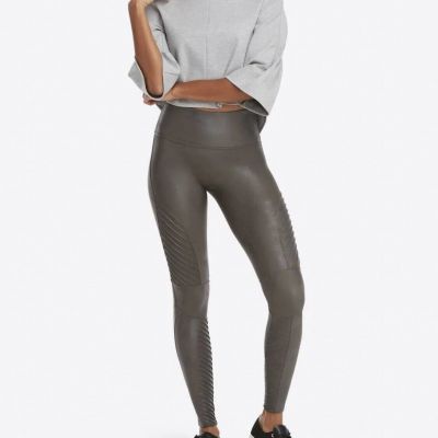 Spanx $98 Leggings Womens M Gray Faux Leather Moto Legging Style 20136R Pants