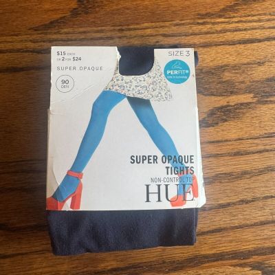 New HUE Super Opaque Tights Non-Control Top Blue Size 3