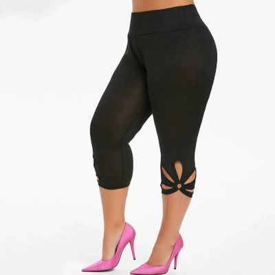 Plus Size Womens Stretch 3/4 Lengh Capri Pants Cropped Sports Leggings Trousers