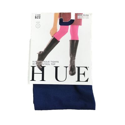 Hue Women Super Opaque Tights Control Top 1 Pair Sz 3 Ink Blue Denier 90