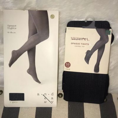 2 PKS MERONA A NEW DAY WOMENS OPAQUE TIGHTS HEATHER GRAY BLACK SZ M/L 150-180 LB