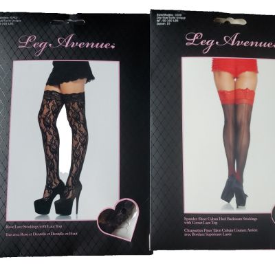 Lot of Two Leg Avenue Thigh High Black Red Lace Stockings Size Tall 90-165 lbs