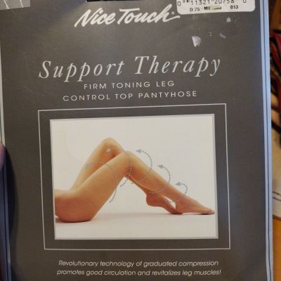 Nice Touch Support Therapy Control Top Pantyhose Sandalfoot Black Sz C