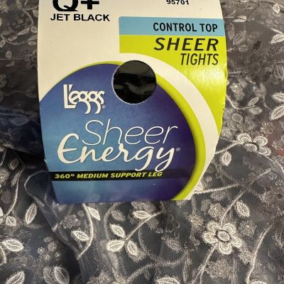 Leggs Sheer Energy Control Top Tights Q+ BLACK 360° Med Support 95701