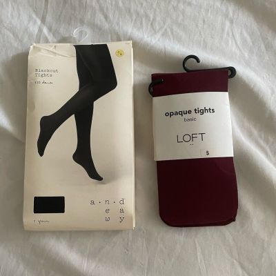 Ann Taylor Loft New Day Target Lot of 2 Opaque Tights Small Black Red Maroon NOS