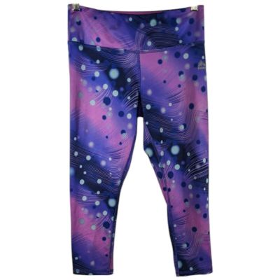 Purple Polka Dot Leggings Womens Medium Compression Workout Space RBX 28x21.5