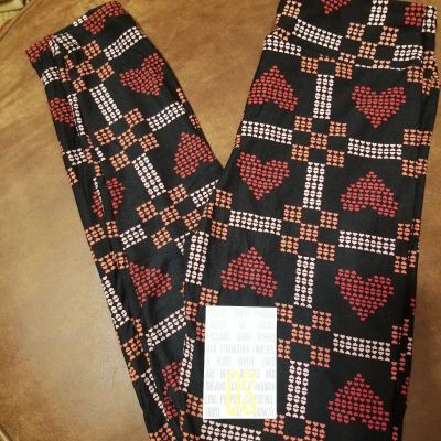 Lularoe Leggings OS, Vintage Valentine's Day, Red Hearts Black Squares,Brand New