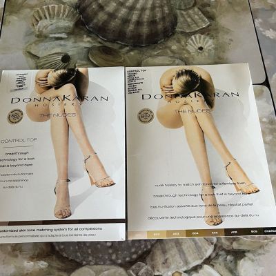 LOT OF 2 DONNA KARAN HOSIERY CONTROL TOP TIGHTS PANTYHOSE M SKIN TONE