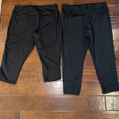 Lot 2 Pair Walkpop Leggings Capri And Ankle Black Walking Workout Plus Size 3X