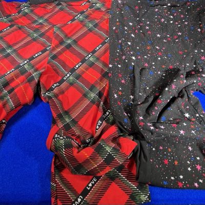 2 Pcs No Boundaries Red Plaid “L??VE & Black Mesh Legging Size XL High Rise T103