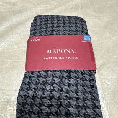 Merona Womens Black/Grey Patterned Opaque Tights Size 1X/2X