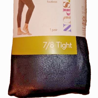 JOYSPUN WOMENS FOOTLESS 7/8 TIGHTS (2X) Side Pocket BLACK CRACKLE (Leather Look)