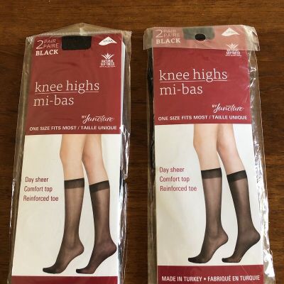 4 Pairs If Black Knee High Nylons 2/ Reinforced Toe New