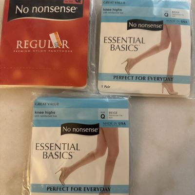 VTG Size Q 1 Pack No Nonsense Knee Highs Nude & 2 Packs Essential Basics Beige